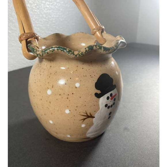 Snowman Ceramic Basket THREE RIVERS‎ POTTERY - Picture 7 of 10